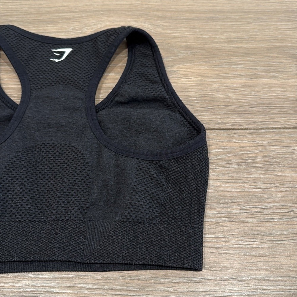 GYMSHARK Black Marl Vital Seamless Racerback Active Gym Pullover Sports Bra Sz S - Picture 6 of 9